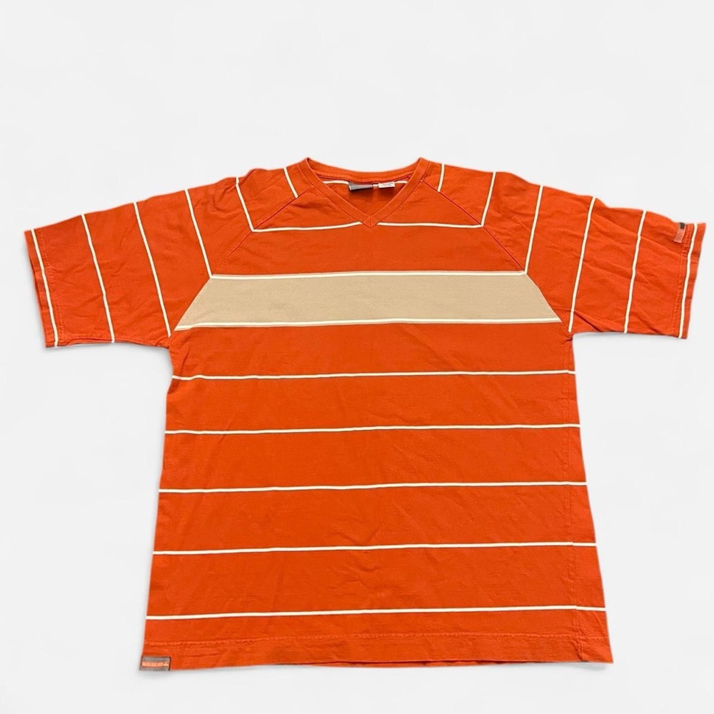 Quiksilver Orange and Cream Striped Short Sleeve Tee
